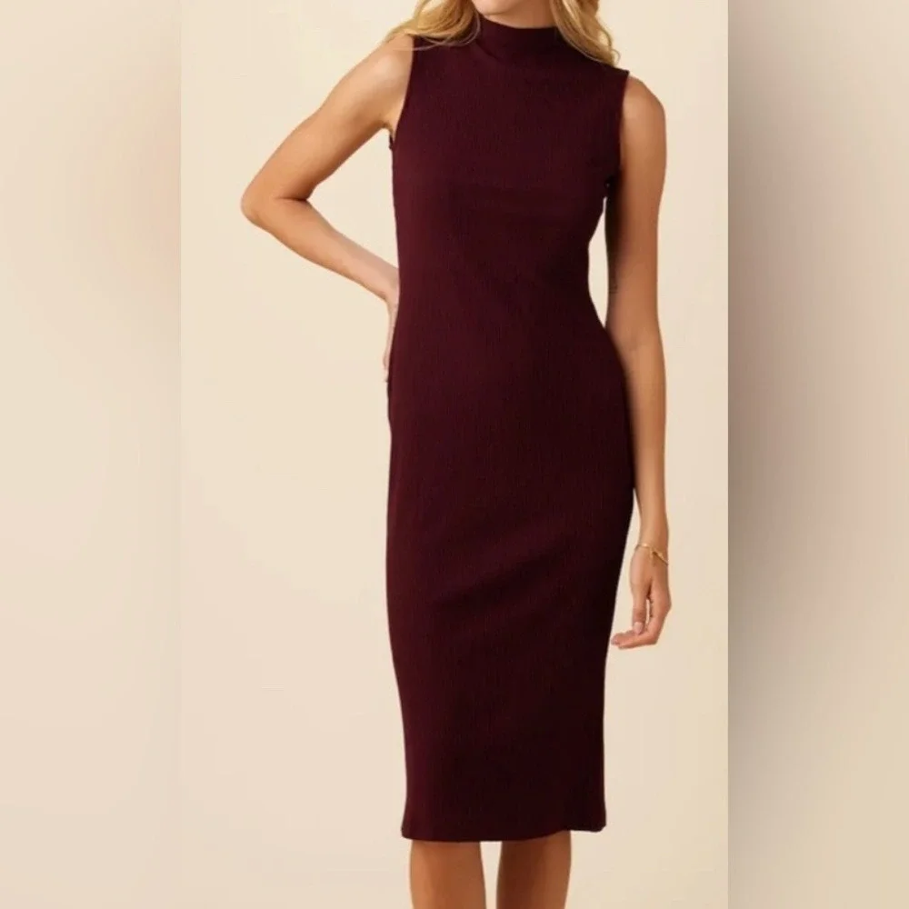 Amour Vert Luxe Paris Bodycon Rib Midi Dress Women L‎ Career Office Wear NEW
